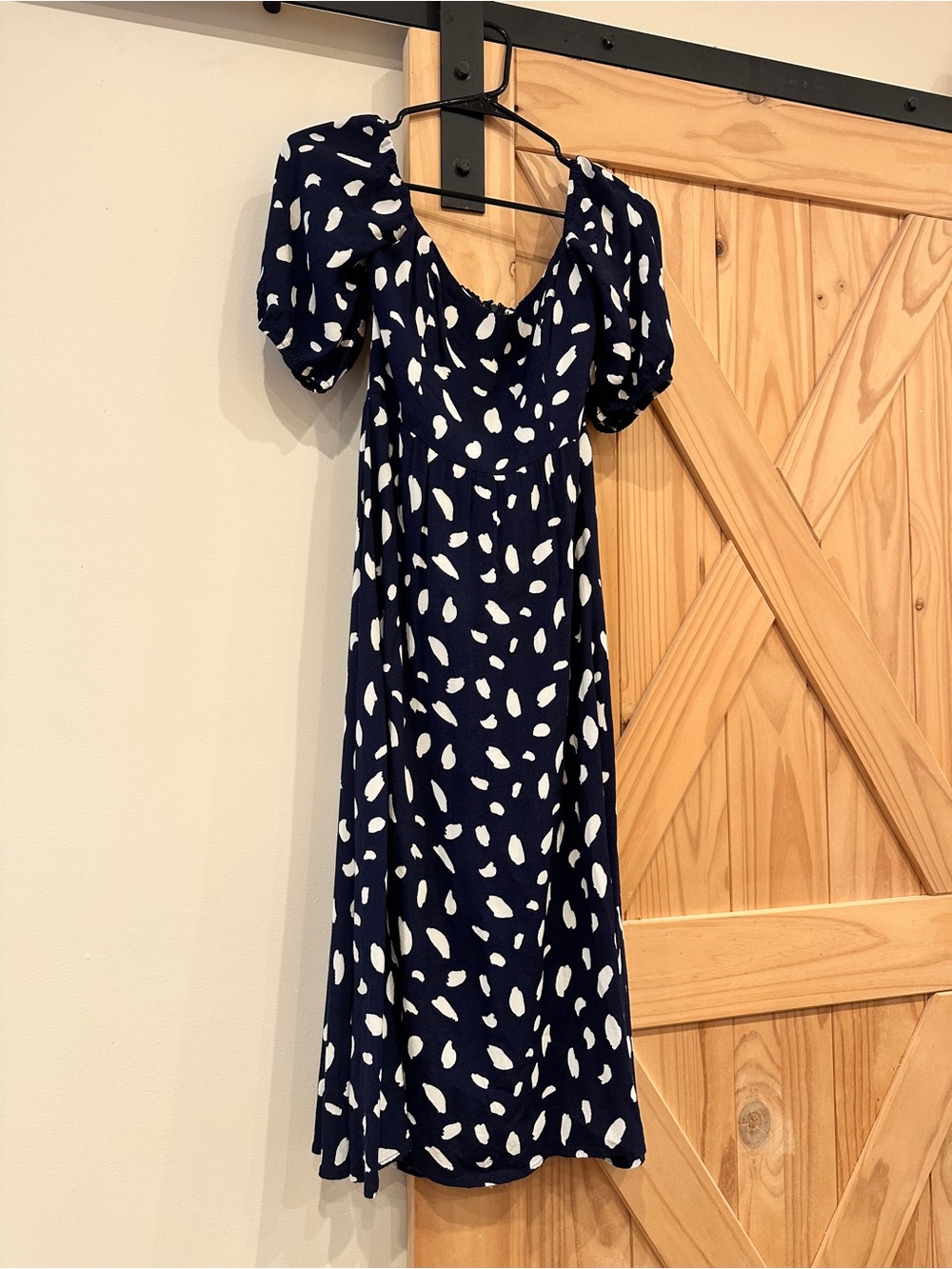 Reformation Zippy Dress Navy White Abstract Print Puff Sleeve Midi Dress Size 4P - Picture 5 of 16
